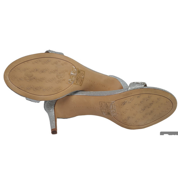 Kellie & Katie Silver Glittery Sandals Ankle Strap Rhinestone Heels Women's 7.5 - Picture 7 of 9